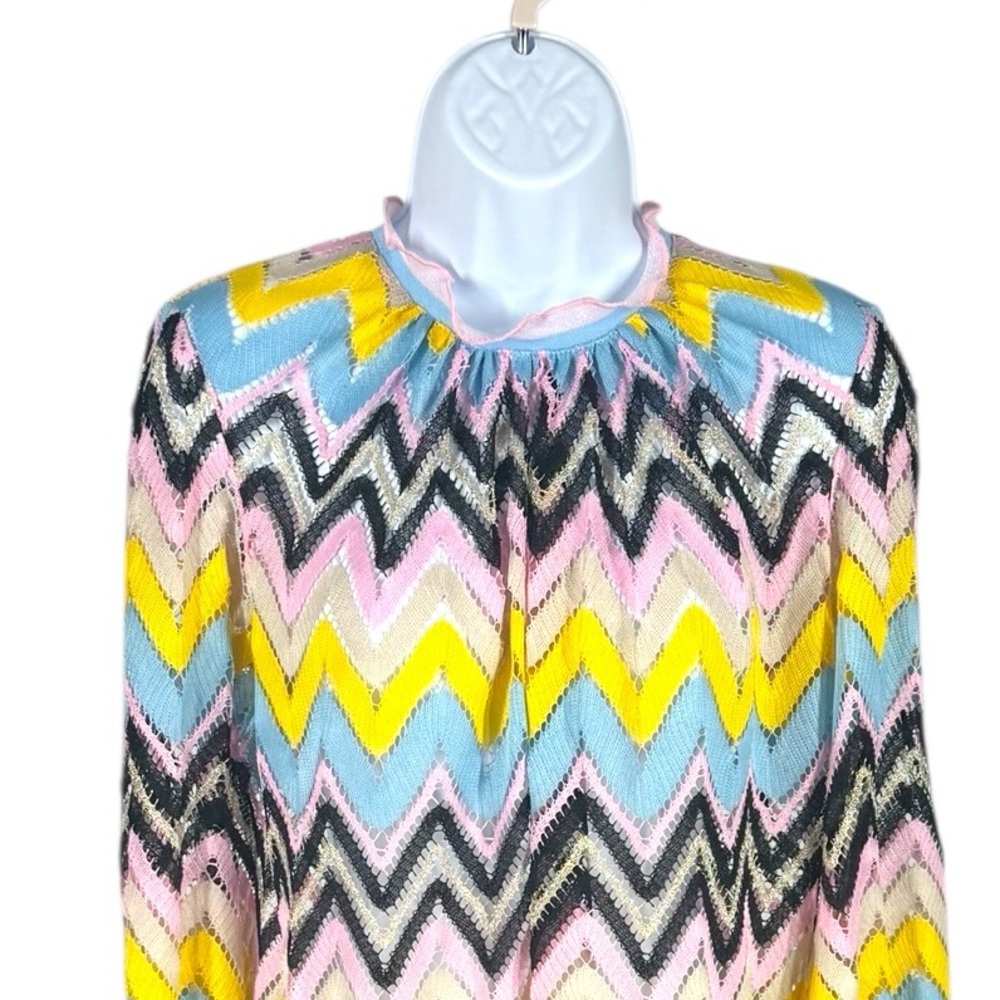 Cynthia Rowley Zigzag Knit Mini Shift Resort Dress Ruffle Sleeve Stripe XS NWT - Picture 6 of 12